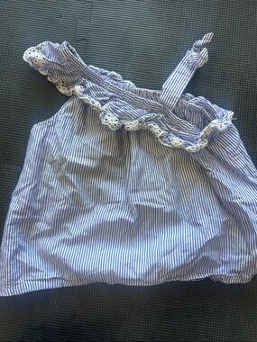 Cat & Jack Blue and White Striped Girls' One-Shoulder Tank with Lace